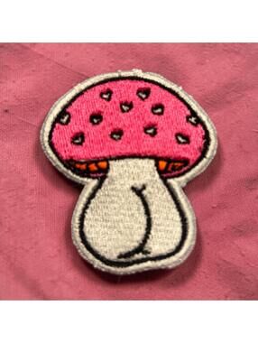 Pink & Orange Mushroom Butt Iron On Patch
